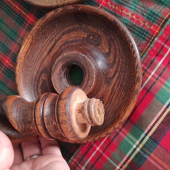 Carved Wood Barley Twist Taper Candle Stick Holders Vintage Antique Set 2 - Picture 9 of 10